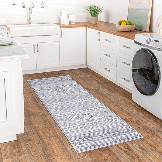 nuLOOM Jenine Southwestern Machine Washable Ultra Thin Runner Rug, 2' 6" x 8', Grey