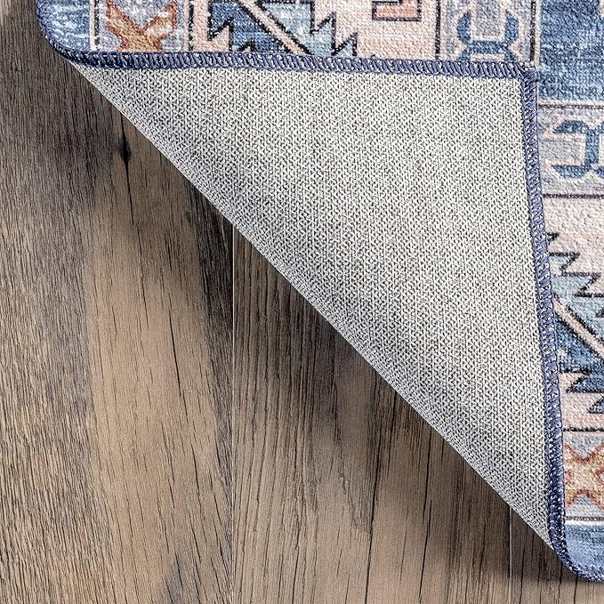 nuLOOM Norma Machine Washable Traditional Medallion Ultra Thin Runner Rug, 2' 6" x 8', Blue