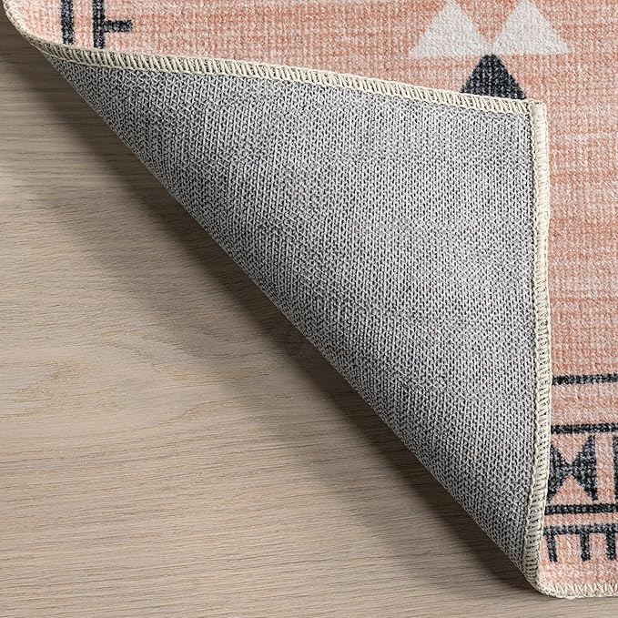 nuLOOM Evalyn Southwestern Machine Washable Ultra Thin Accent Rug, 3' x 5', Pink