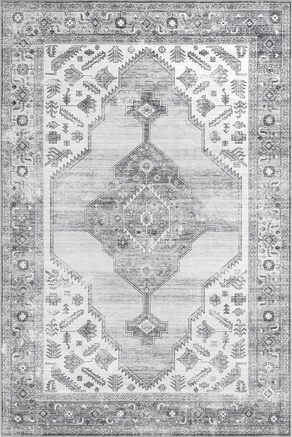 nuLOOM Gracie Distressed Medallion Machine Washable Ultra Thin Area Rug, 5x8, Grey