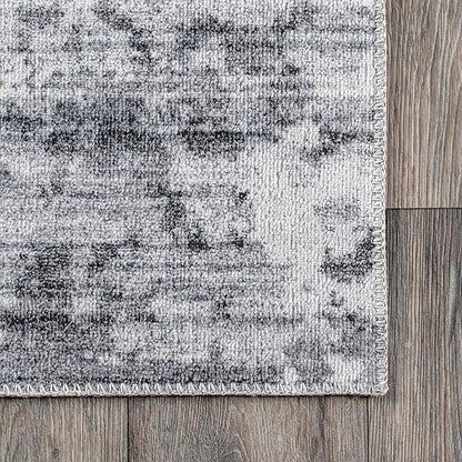 nuLOOM Alva Faded Abstract Machine Washable Ultra Thin Runner Rug, 2' 6" x 8', Light Grey