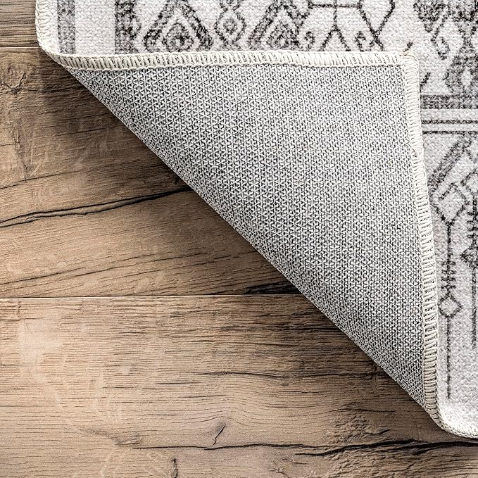 nuLOOM Hettie Transitional Tribal Machine Washable Ultra Thin Area Rug, 8' x 10', Light Grey
