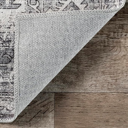 nuLOOM Gracie Distressed Medallion Machine Washable Ultra Thin Area Rug, 5x8, Grey