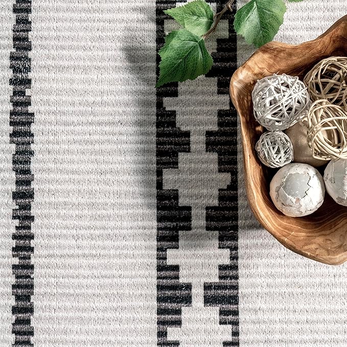 nuLOOM Elsy Modern Tribal Machine Washable Ultra Thin Area Rug, 5' x 8', Ivory