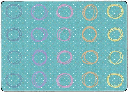 Flagship Carpets Smiley Circle Sampler Abstract Educational Area Rug for Kids Room Seating Décor, Children's Classroom, Play Carpet for Teaching and Playroom, Seats 20, 6' x 8'4", Blue & Multi