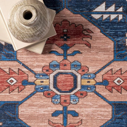nuLOOM Carolyn Machine Washable Tribal Motif Ultra Thin Area Rug, 8' x 10', Rust