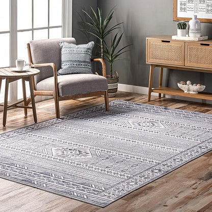 nuLOOM Jenine Southwestern Machine Washable Ultra Thin Area Rug, 4x6, Grey