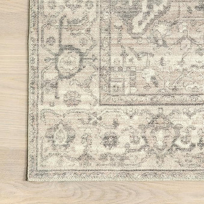 nuLOOM 2x3 Machine Washable Rain Haven Vintage Medallion Area Rug, Grey, Traditional Faded Design, Non-Slip Backing, Stain Resistant, For Bedroom, Dining Room, Living Room, Kitchen