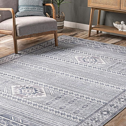 nuLOOM Jenine Southwestern Machine Washable Ultra Thin Area Rug, 4x6, Grey