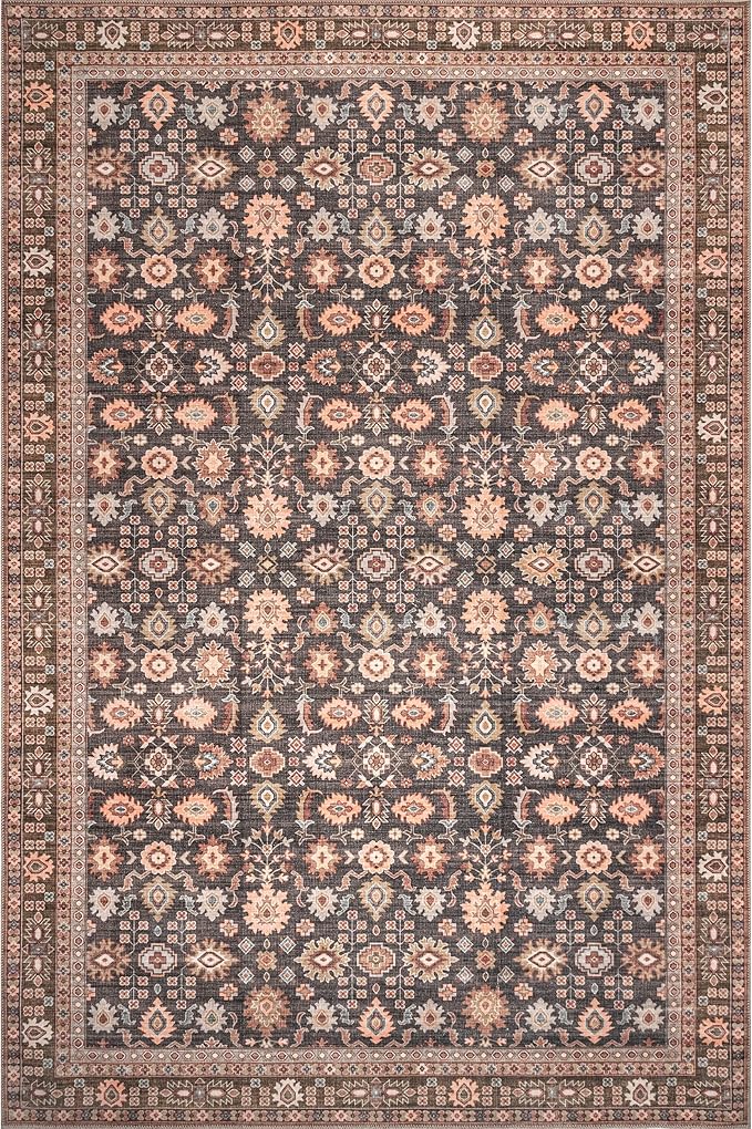 nuLOOM Cathie Persian Floral Machine Washable Ultra Thin Area Rug, 6' x 9', Beige