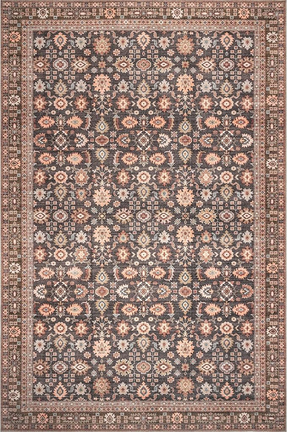 nuLOOM Cathie Persian Floral Machine Washable Ultra Thin Area Rug, 6' x 9', Beige