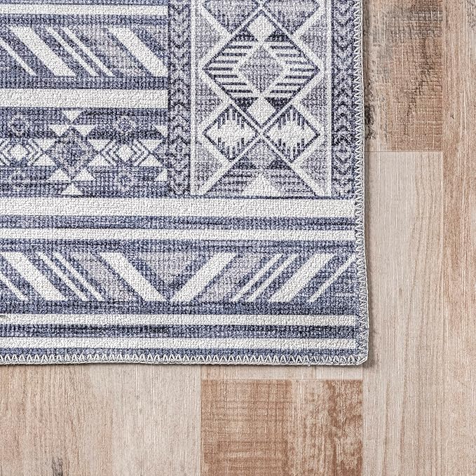 nuLOOM Jenine Southwestern Machine Washable Ultra Thin Area Rug, 4x6, Grey