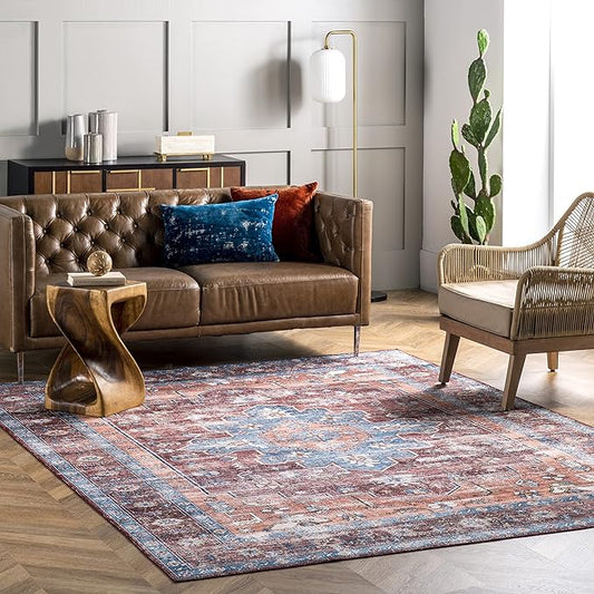 nuLOOM Zena Medallion Machine Washable Ultra Thin Area Rug, 5x8, Rust