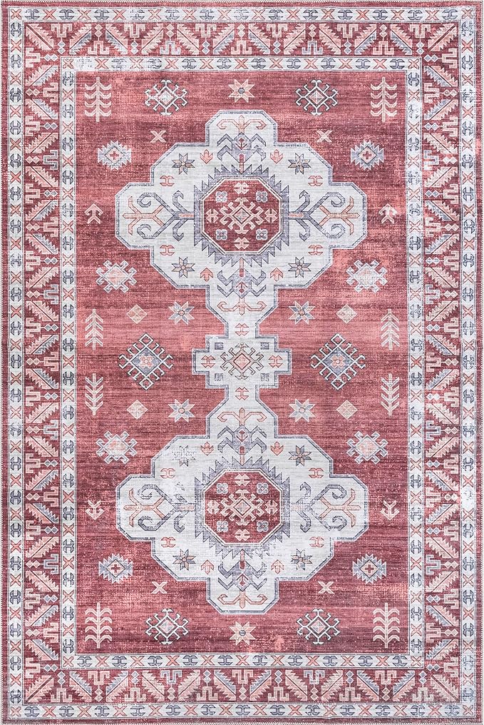 nuLOOM Norma Machine Washable Traditional Medallion Ultra Thin Area Rug, 3' x 5', Rust