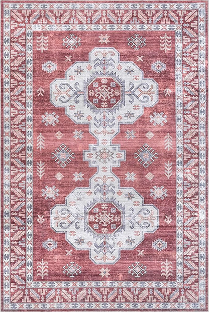 nuLOOM Norma Machine Washable Traditional Medallion Ultra Thin Area Rug, 3' x 5', Rust
