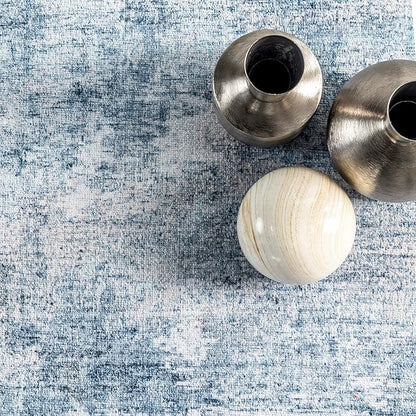 nuLOOM Katia Modern Abstract Machine Washable Ultra Thin Area Rug, 8' x 10', Blue