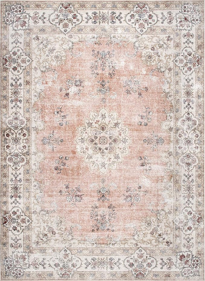 nuLOOM Ren Vintage Floral Machine Washable Ultra Thin Area Rug, 6' Square, Peach