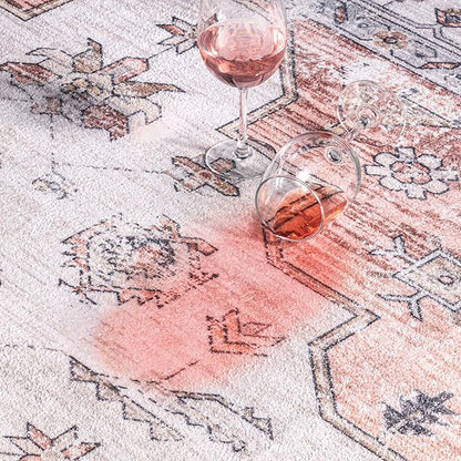 nuLOOM Ren Vintage Floral Machine Washable Ultra Thin Area Rug, 6' Square, Peach