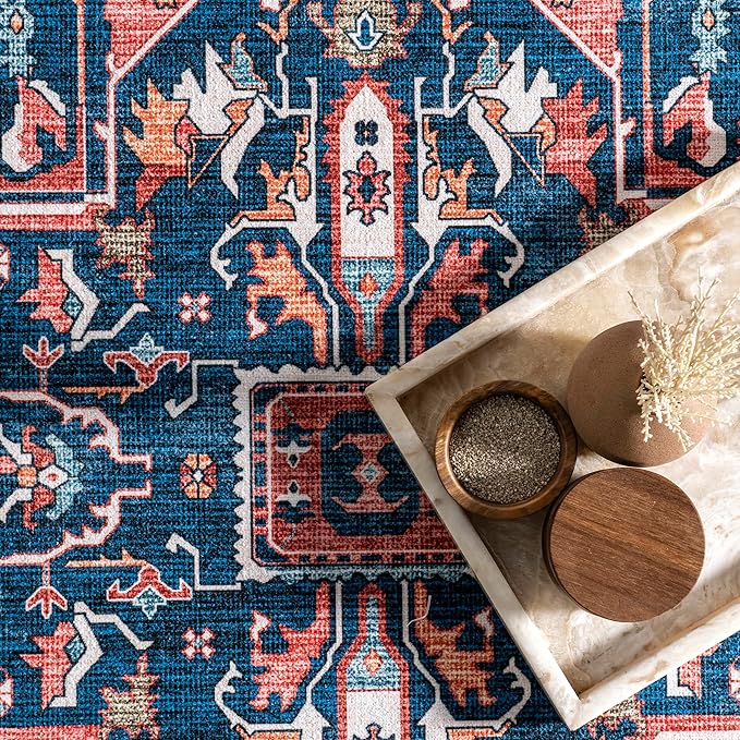 nuLOOM 3x5 Machine Washable Rain Haven Vintage Medallion Area Rug, Rust, Traditional Faded Design, Non-Slip Backing, Stain Resistant, For Bedroom, Dining Room, Living Room, Kitchen