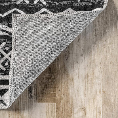 nuLOOM Madlyn Tribal Machine Washable Ultra Thin Area Rug, 8' x 10', Charcoal