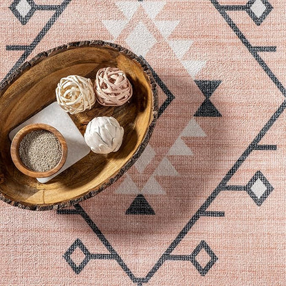 nuLOOM Evalyn Southwestern Machine Washable Ultra Thin Accent Rug, 3' x 5', Pink
