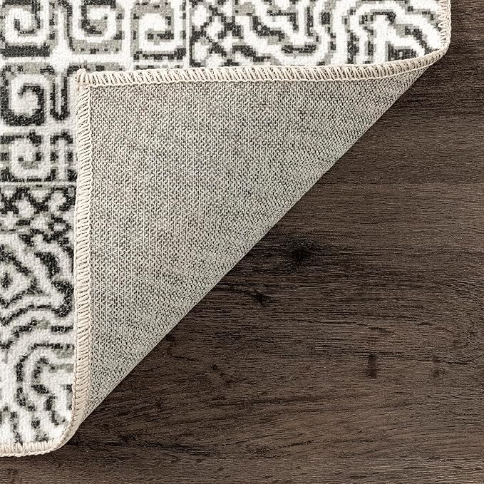 nuLOOM Abstract Tribal Machine Washable Ultra Thin Area Rug, 8' Square, Grey