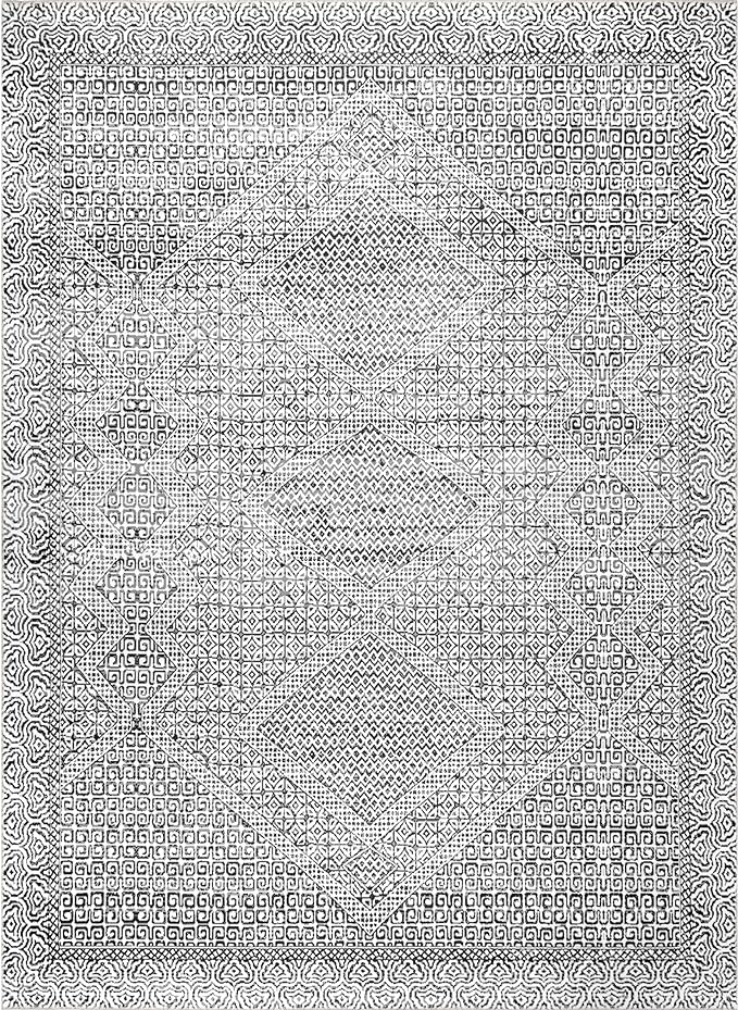 nuLOOM Abstract Tribal Machine Washable Ultra Thin Area Rug, 5x8, Grey