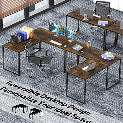 SHW Mission 48 x 48 L-Shape Home Office Computer Desk, Rustic Brown | Reversible Desktop Design