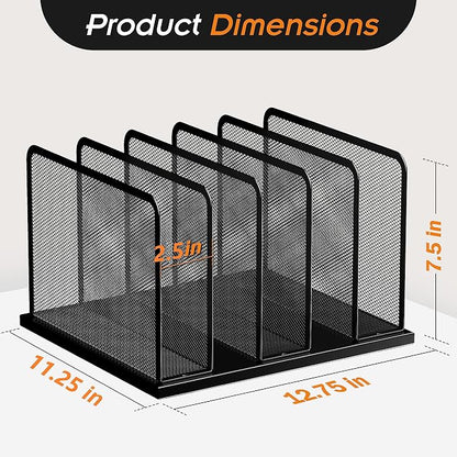 Kuntine.B Desk File Organizer Upright Mesh Desktop Organizer File Sorter Office Organization File Holder for Home, Office & Classroom (Black, 1 Pack 5-Section)