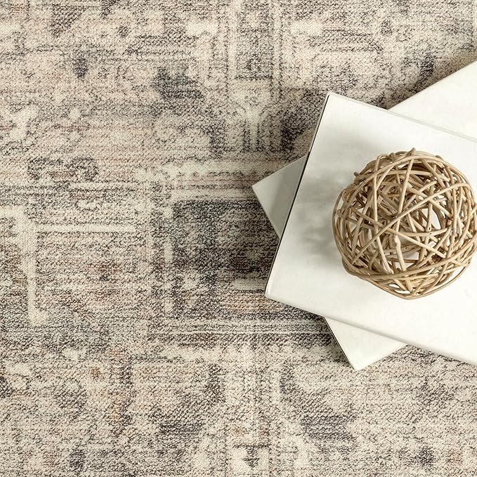 nuLOOM 2x3 Machine Washable Rain Haven Vintage Medallion Area Rug, Grey, Traditional Faded Design, Non-Slip Backing, Stain Resistant, For Bedroom, Dining Room, Living Room, Kitchen