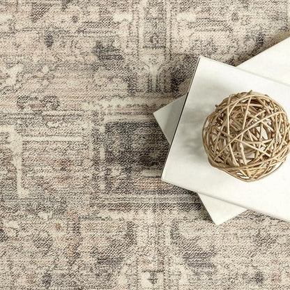nuLOOM 2x3 Machine Washable Rain Haven Vintage Medallion Area Rug, Grey, Traditional Faded Design, Non-Slip Backing, Stain Resistant, For Bedroom, Dining Room, Living Room, Kitchen