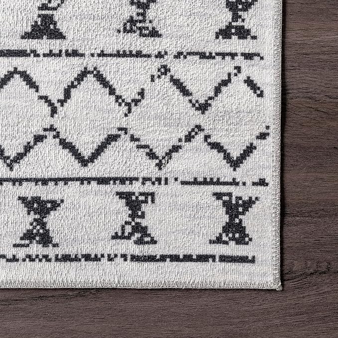 nuLOOM Noa Machine Washable Tribal Moroccan Accent Rug, 3' x 5', Ivory, Rectangular, 0.1" Thick