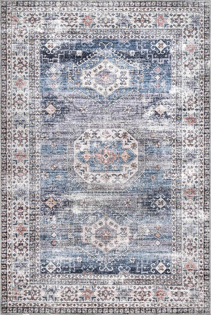 nuLOOM Drina Distressed Machine Washable Ultra Thin Area Rug, 5' x 8', Blue