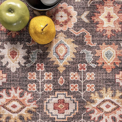 nuLOOM Cathie Persian Floral Machine Washable Ultra Thin Area Rug, 6' x 9', Beige