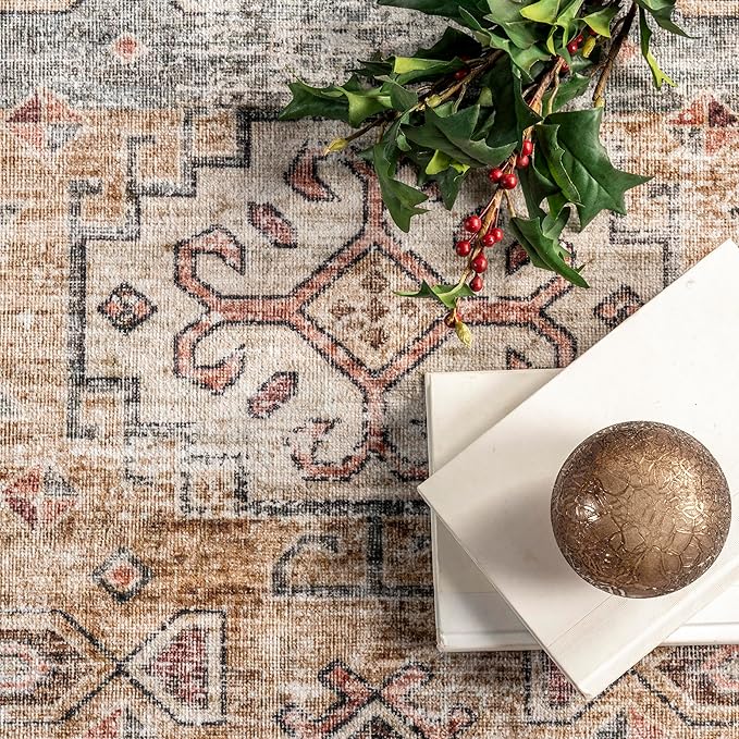 nuLOOM Emani Machine Washable Medallion Ultra Thin Area Rug, 5' x 8', Multi