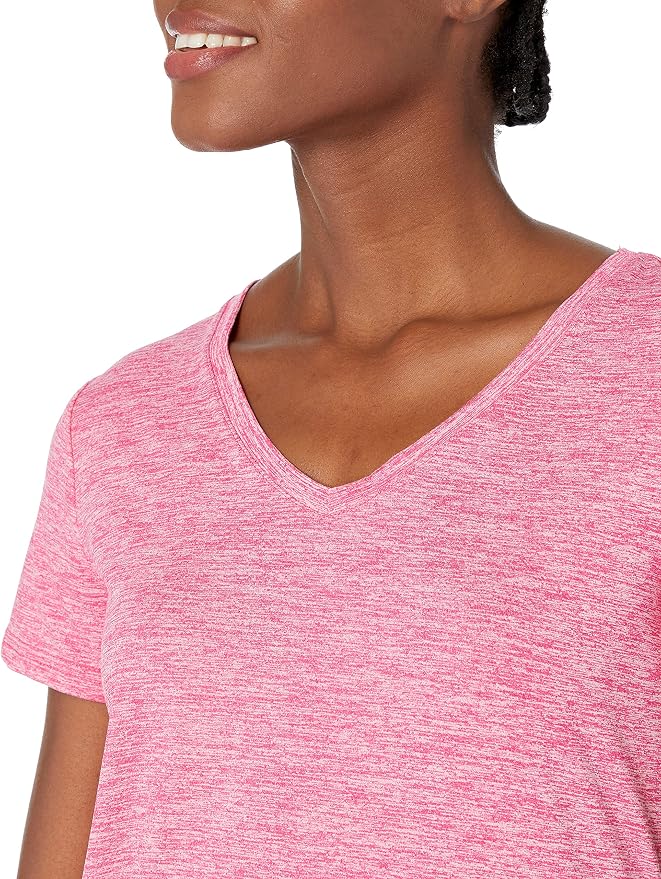 Amazon Essentials Women's Active Quick Dry Tech Stretch Short-Sleeve V-Neck T-Shirt (Available in Plus Size), Pack of 2