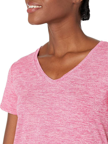 Amazon Essentials Women's Active Quick Dry Tech Stretch Short-Sleeve V-Neck T-Shirt (Available in Plus Size), Pack of 2