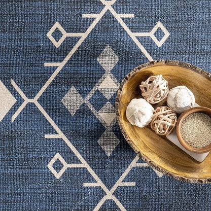 nuLOOM Evalyn Southwestern Machine Washable Ultra Thin Accent Rug, 3' x 5', Navy