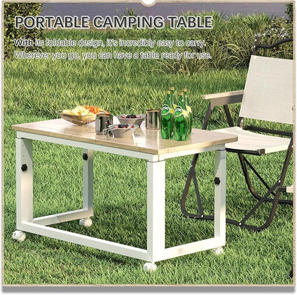 4NM No Tool Assembly 31.5" Small Desk, Folding Portable Desk with Wheels, Adjustable Height Foldable Computer Home Office Desks, Collapsible Study Writing Table for Space Saving Bedroom - Cloud Oak