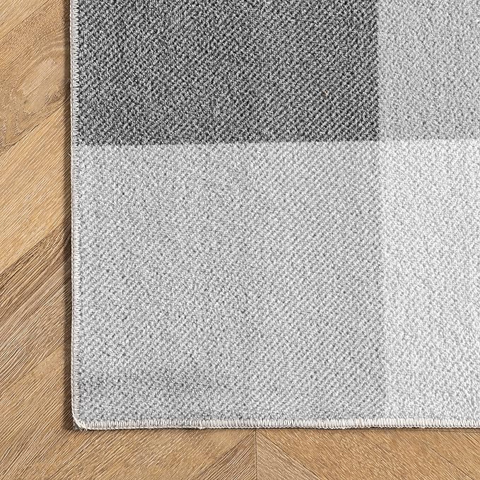 nuLOOM Lucy Machine Washable Farmhouse Buffalo Plaid Ultra Thin Accent Rug, 2' x 3', Grey