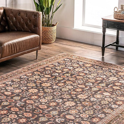 nuLOOM Cathie Persian Floral Machine Washable Ultra Thin Area Rug, 6' x 9', Beige