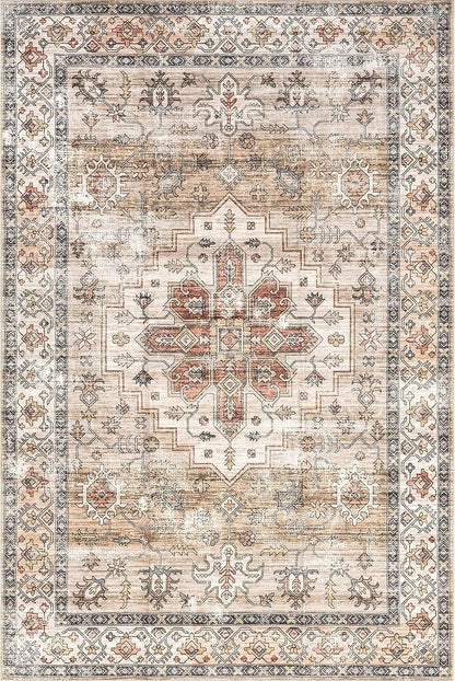 nuLOOM Dawson Machine Washable Distressed Medallion Ultra Thin Area Rug, 8' x 10', Beige