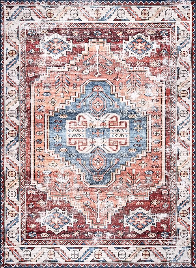 nuLOOM Marli Machine Washable Faded Medallion Ultra Thin Accent Rug, 2' x 3', Rust
