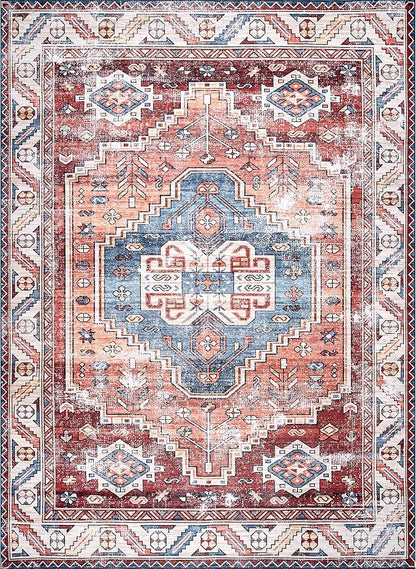 nuLOOM Marli Machine Washable Faded Medallion Ultra Thin Accent Rug, 2' x 3', Rust