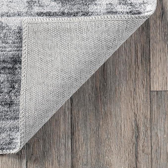 nuLOOM Alva Faded Abstract Machine Washable Ultra Thin Runner Rug, 2' 6" x 8', Light Grey