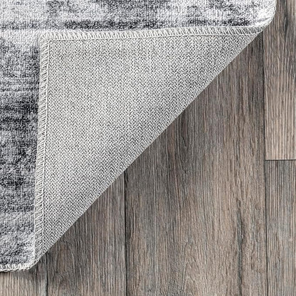 nuLOOM Alva Faded Abstract Machine Washable Ultra Thin Runner Rug, 2' 6" x 8', Light Grey