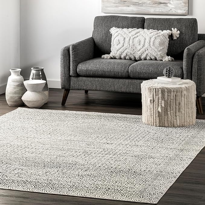 nuLOOM Abstract Tribal Machine Washable Ultra Thin Area Rug, 8' Square, Grey