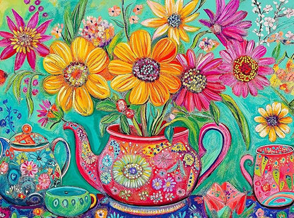 Cross & Glory - The Colorful Teapot Garden - 1000 Piece Jigsaw Puzzle for Adults | Best New Floral Artwork Puzzle | Relaxing and Intricate Puzzle Experience