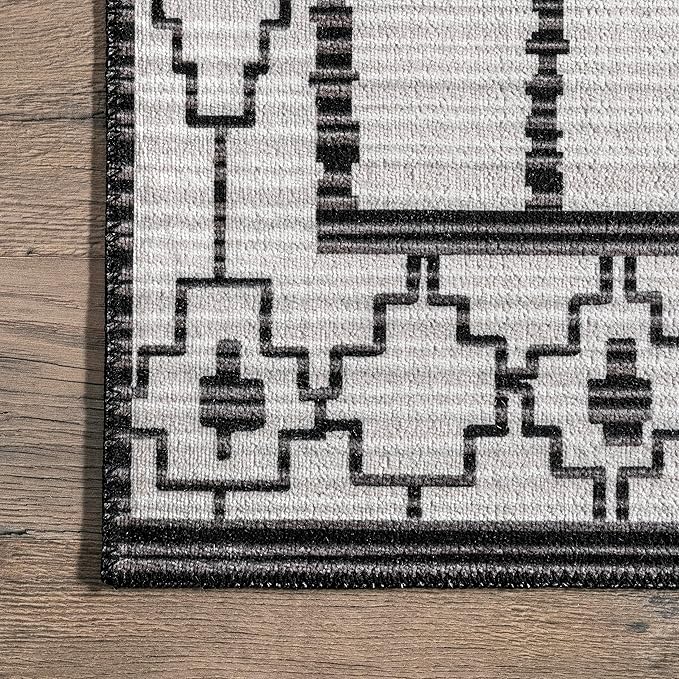 nuLOOM Elsy Modern Tribal Machine Washable Ultra Thin Area Rug, 5' x 8', Ivory