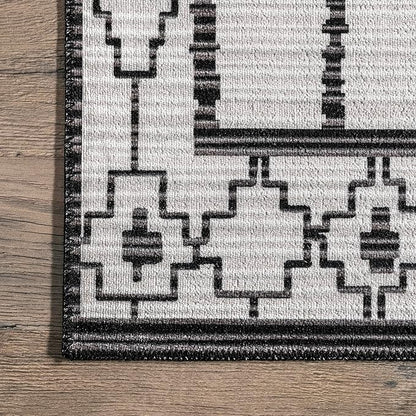 nuLOOM Elsy Modern Tribal Machine Washable Ultra Thin Area Rug, 5' x 8', Ivory